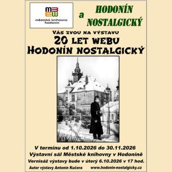 Výstava Antonína Kučery připomíná 20 let webu „Hodonín nostalgický“, který prostřednictvím fotografií a vzpomínek zachycuje proměny Hodonína a jeho každodenní život. Vernisáž výstavy se bude konat 6. 10. v 17:00.